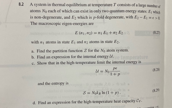 Solved 8.2 A system in thermal equilibrium at temperature T | Chegg.com