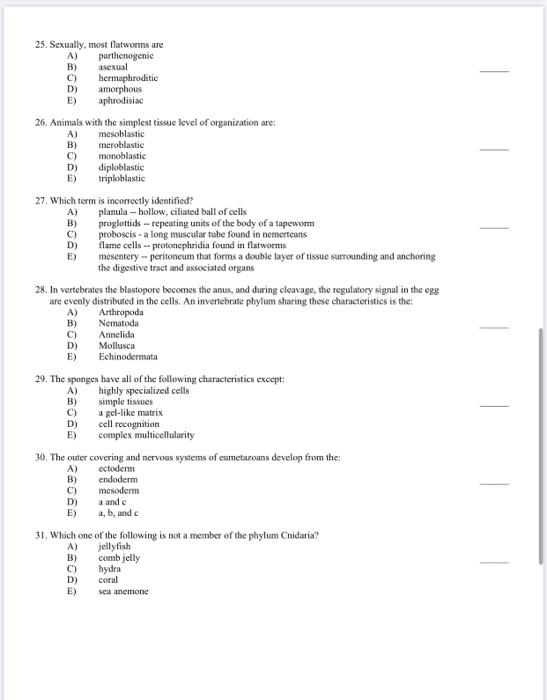 Solved B 25. Sexually most flatworms are A parthenogenic