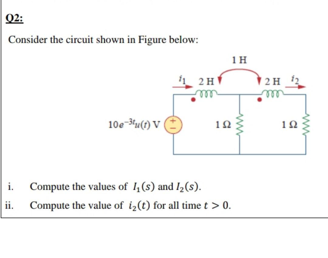 Solved Q2: Consider the circuit shown in Figure below: 1H 2 | Chegg.com