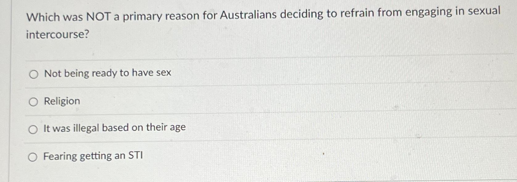 Solved Which was NOT a primary reason for Australians | Chegg.com