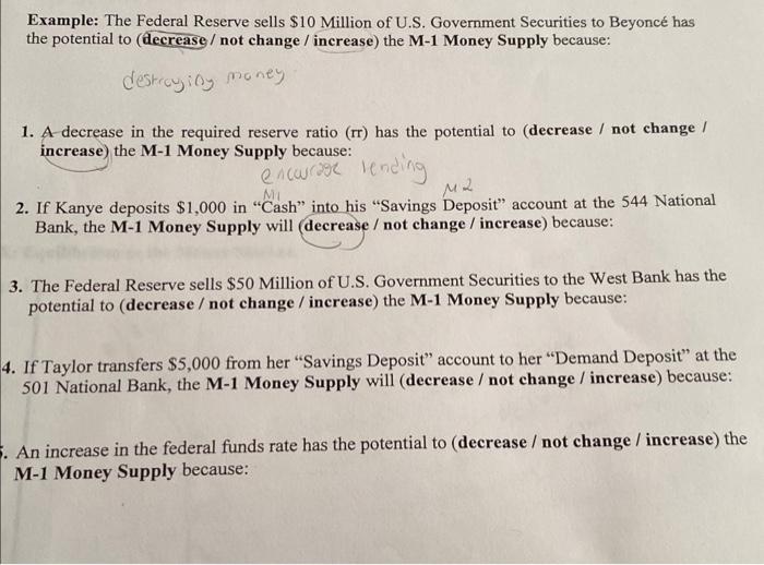 Solved Example: The Federal Reserve sells $10 Million of | Chegg.com