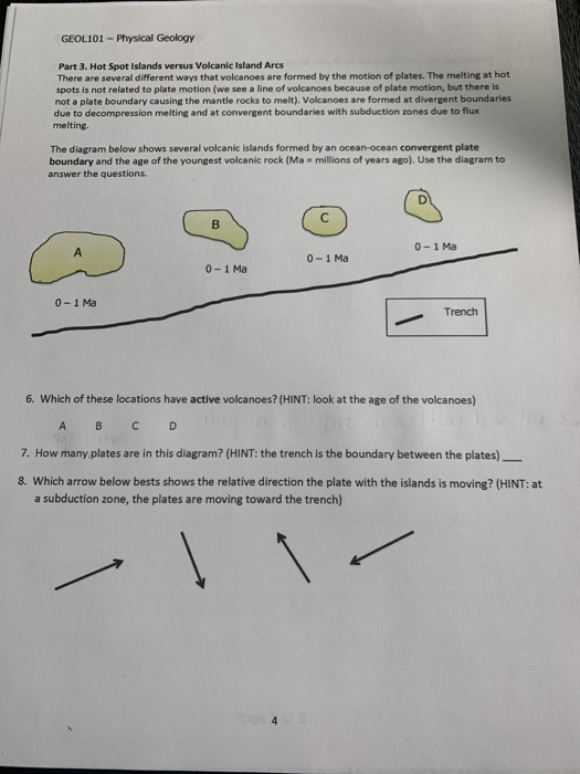 Solved GEOL101 - Physical Geology Part 3. Hot Spot Islands | Chegg.com