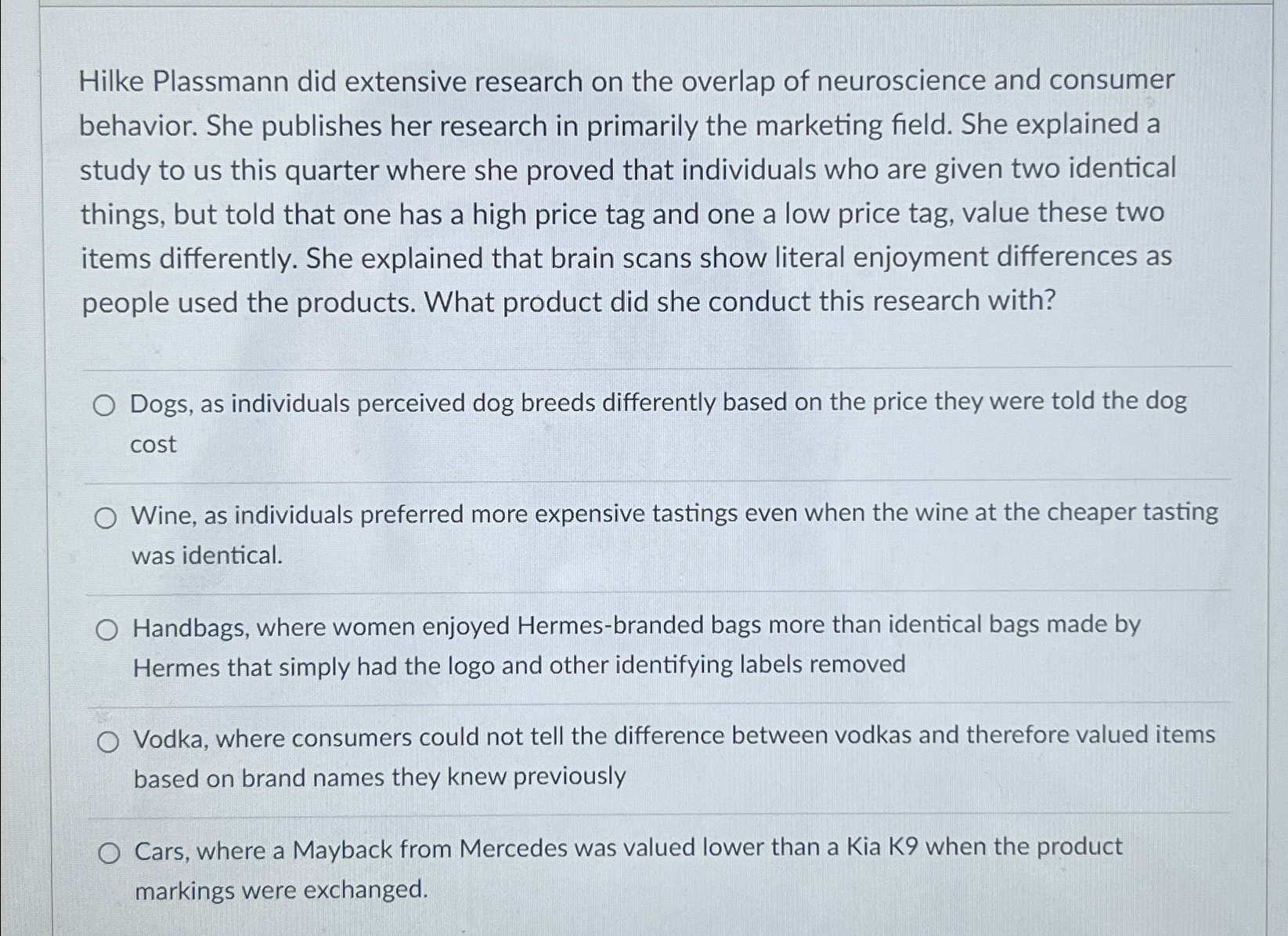 Solved Hilke Plassmann did extensive research on the overlap | Chegg.com