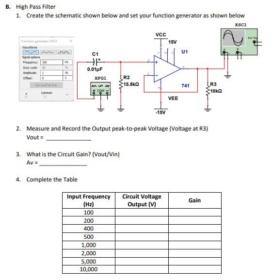 Solved B. High Pass Filter 1. Create the schematic shown | Chegg.com
