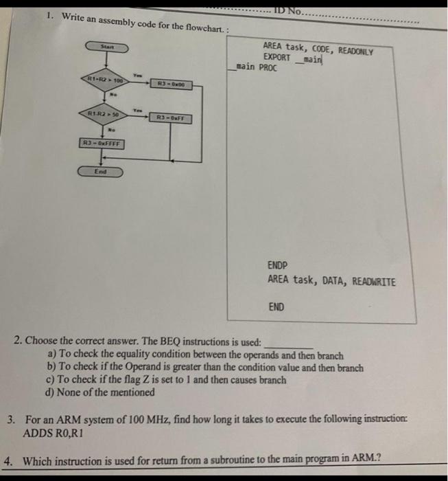 Solved 1. Write an assembly code for the flowchart. 2.