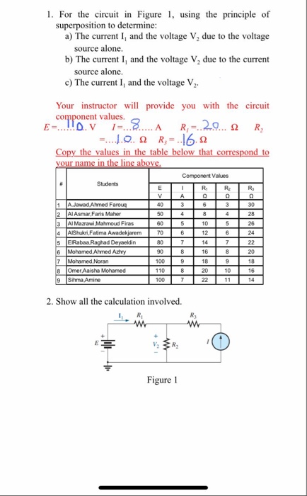 Solved 1. For the circuit in Figure 1, using the principle | Chegg.com