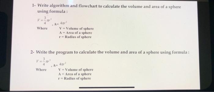 Solved 1- Write algorithm and flowchart to calculate the | Chegg.com