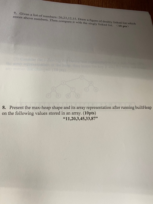 Given a list of numbers: 20.23.12.15. Draw a figure of doubly linked list which stores above numbers. Then compare it with th