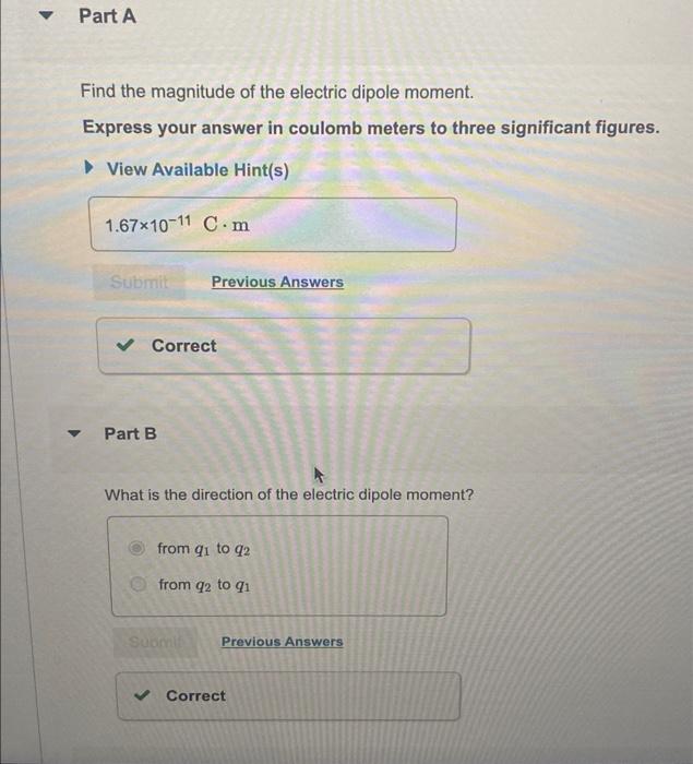 Solved Electric Dipole in an Electric Field Point charges q1 | Chegg.com