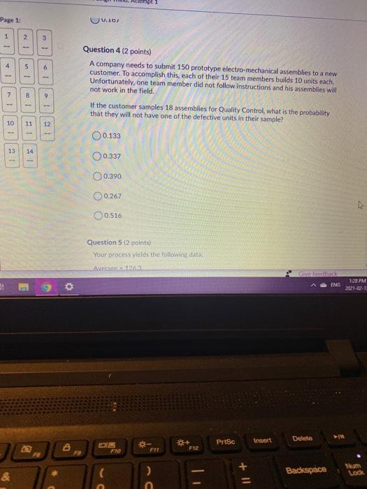 Solved Page 1: 0.101 1 2 3 1 4 5 Question 4 (2 points) A | Chegg.com