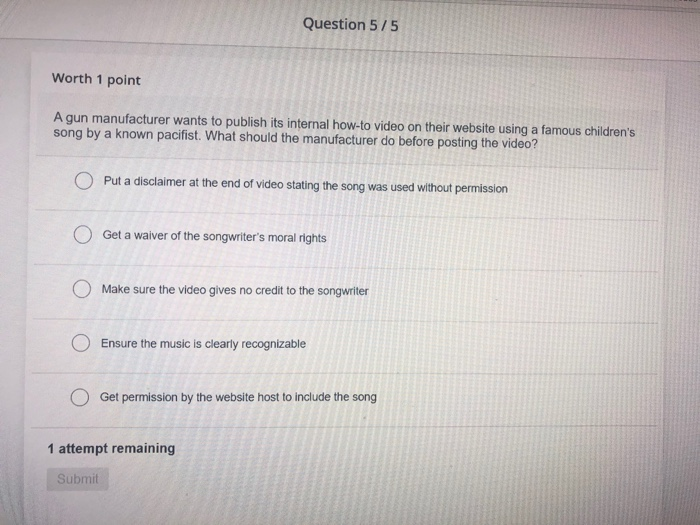Solved Question 3/5 Worth 1 point Which of the following is | Chegg.com