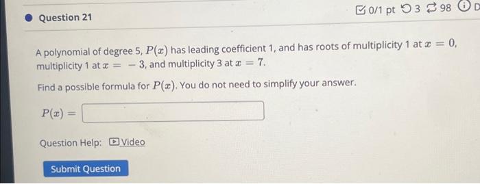 Solved A polynomial of degree 5,P(x) has leading coefficient | Chegg.com
