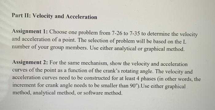 Solved Part II: Velocity and Acceleration Assignment 1: | Chegg.com