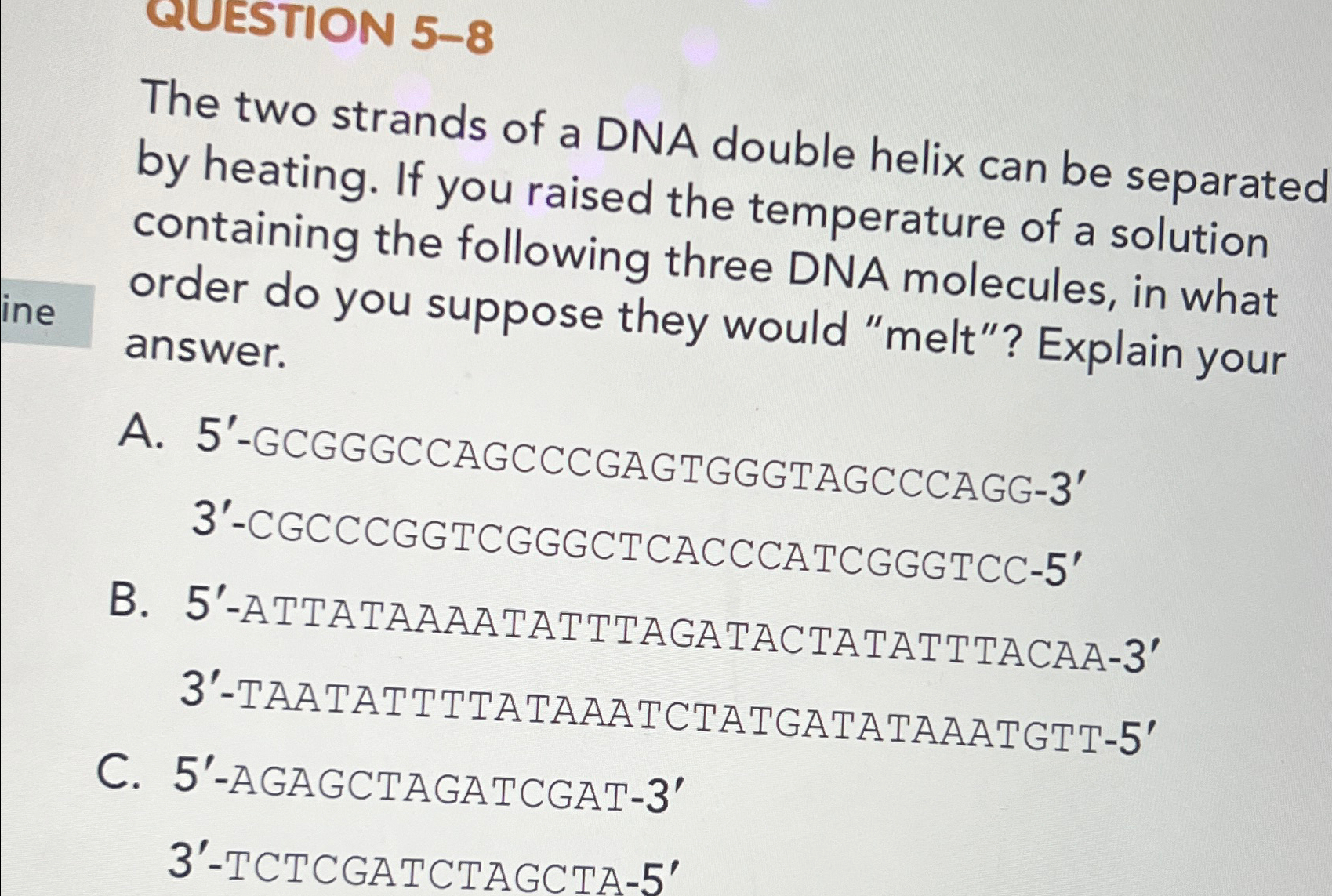 Solved QUESTION 5-8The two strands of a DNA double helix can | Chegg.com