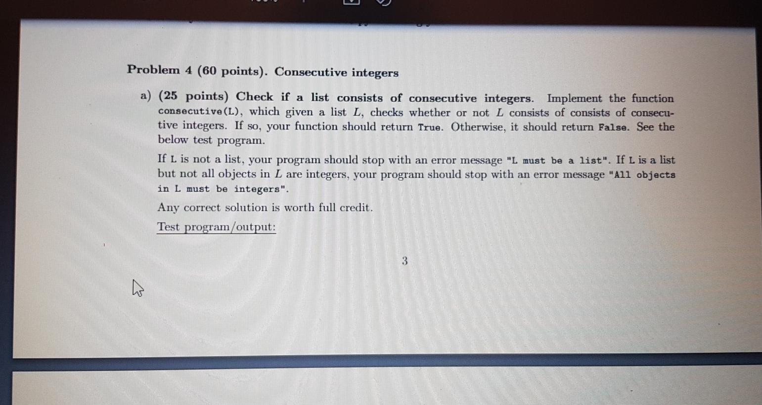 Solved u Problem 4 (60 points). Consecutive integers a) (25 | Chegg.com