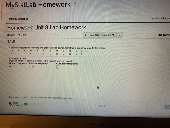 mystatlab statistics homework answers