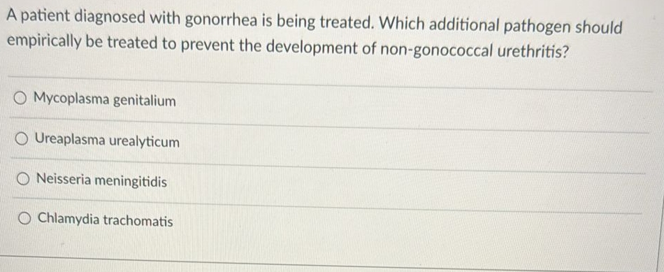 Solved A patient diagnosed with gonorrhea is being treated. | Chegg.com