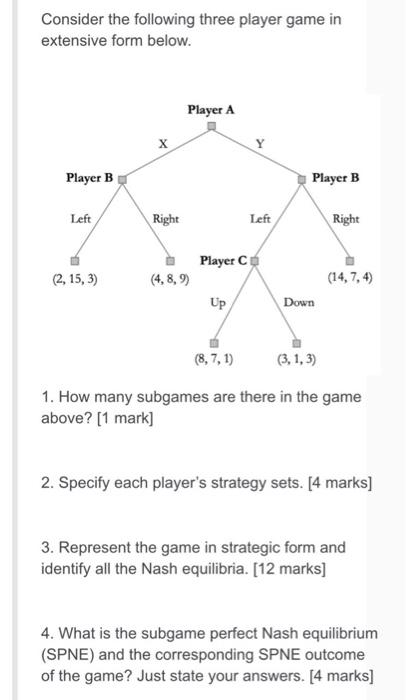 Solved Consider the following three player game in extensive | Chegg.com