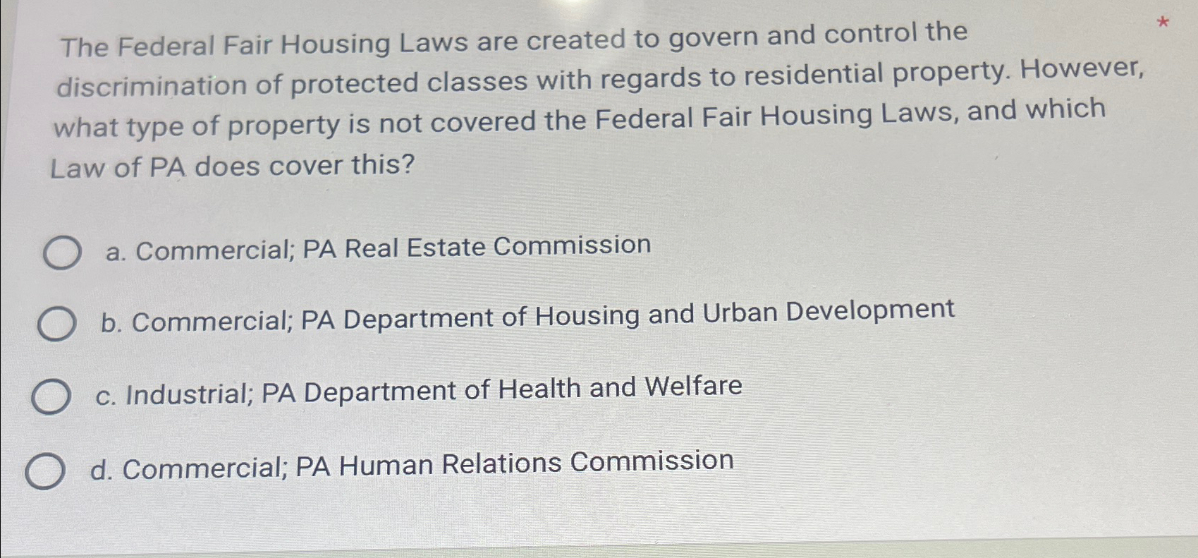 Solved the federal fair housing laws are created to govern chegg