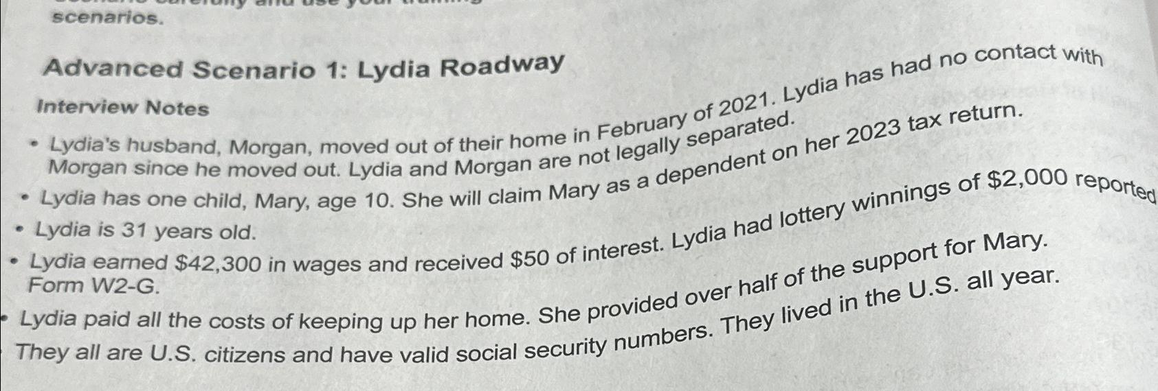 Solved Advanced Scenario 1: Lydia RoadwayInterview | Chegg.com