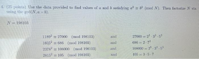 Solved 4. (25 points) Use the data provided to find values | Chegg.com