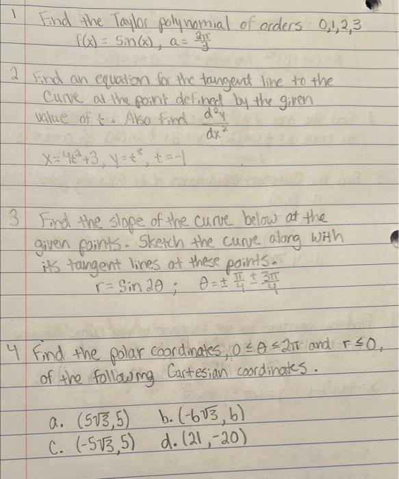 Solved 1 Find the Taylor polynomial of orders 0,1,2,3 | Chegg.com