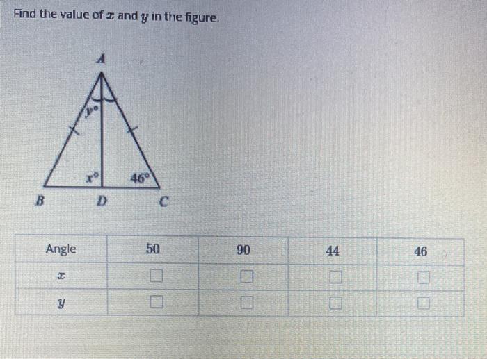 Solved Find the value of x and y in the figure.Fill in the | Chegg.com