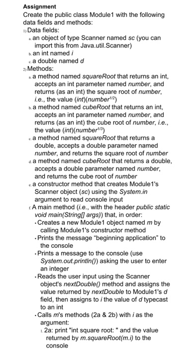 Solved Assignment Create the public class Module 1 with the | Chegg.com