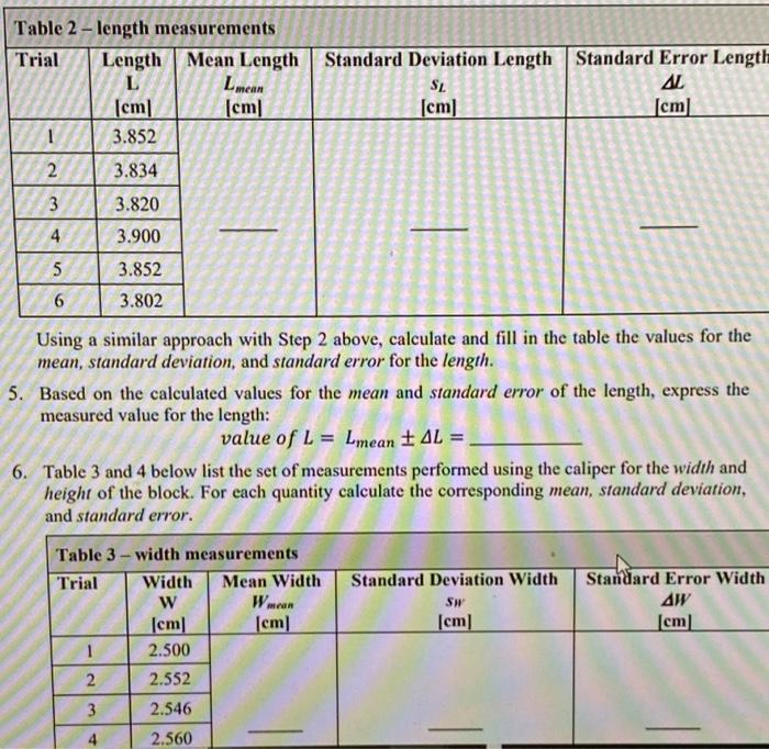 Solved Lean Table 2 - length measurements Trial Length Mean | Chegg.com