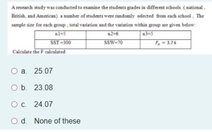 Solved A research study was conducted to examine the | Chegg.com