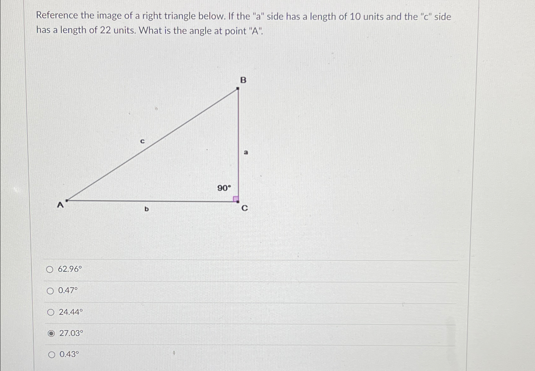 Solved Reference the image of a right triangle below. If the | Chegg.com