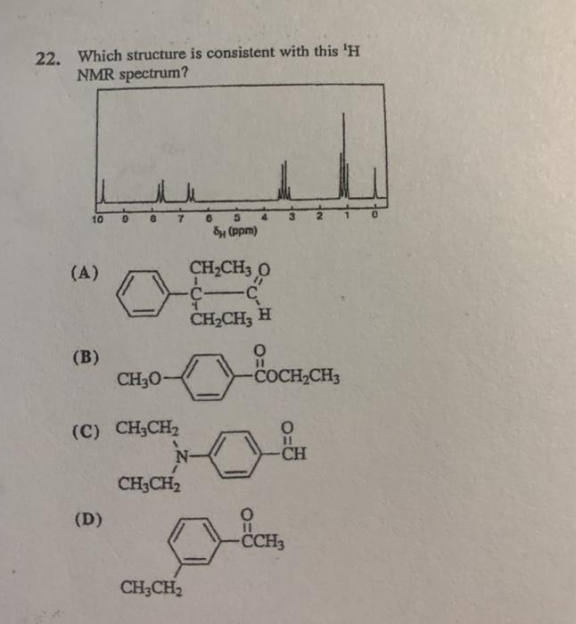 Solved 22. Which structure is consistent with this 'H NMR | Chegg.com