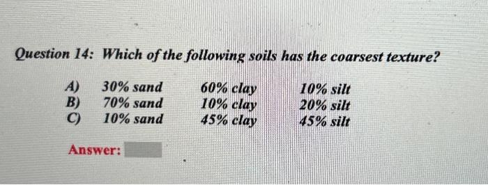 Solved Question 14: Which of the following soils has the | Chegg.com
