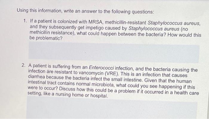 Solved Using this information, write an answer to the | Chegg.com