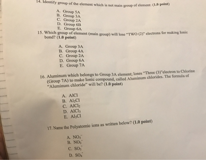 Solved * dentity group of the element which is not main | Chegg.com