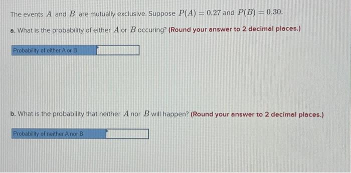 Solved The Events A And B Are Mutually Exclusive. Suppose | Chegg.com