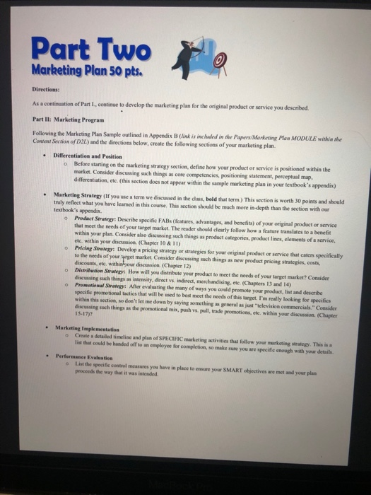 Solved Part Two Marketing Plan 50 pts. Directions: As a | Chegg.com
