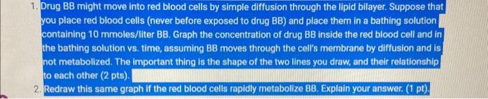 Solved 1. Drug BB might move into red blood cells by simple | Chegg.com