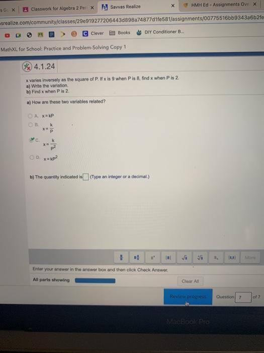 Solved Hmh Ed Assignments Ovex 50 X B Classwork For Alg Chegg Com