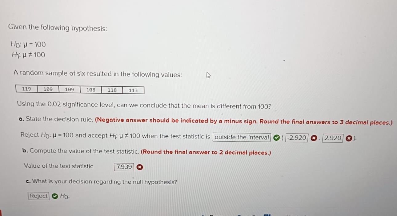 Solved Reject H0:μ=100 and accept H1:μ =100 when the test | Chegg.com