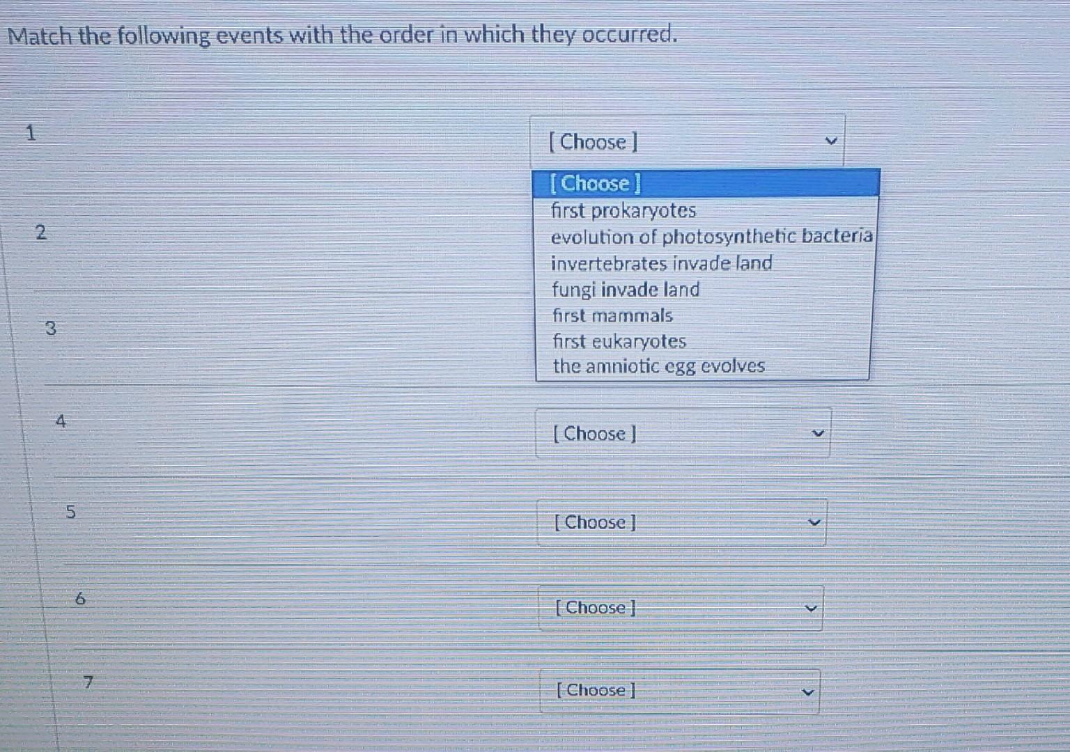 Solved Match the following events with the order in which | Chegg.com
