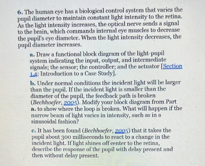 Solved The human eye has a biological control system that