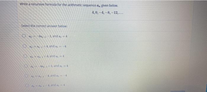 Solved Write a recursive formula for the arithmetic sequence | Chegg.com