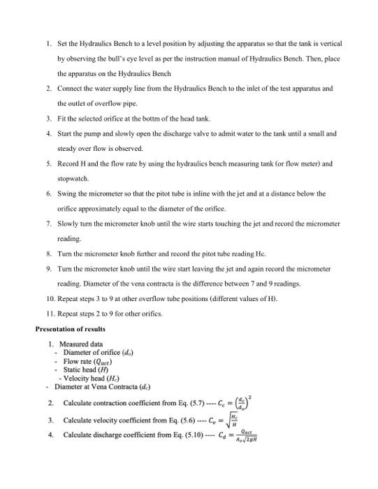 Solved Experiment No. 5 Flow through a Circular Orifice | Chegg.com