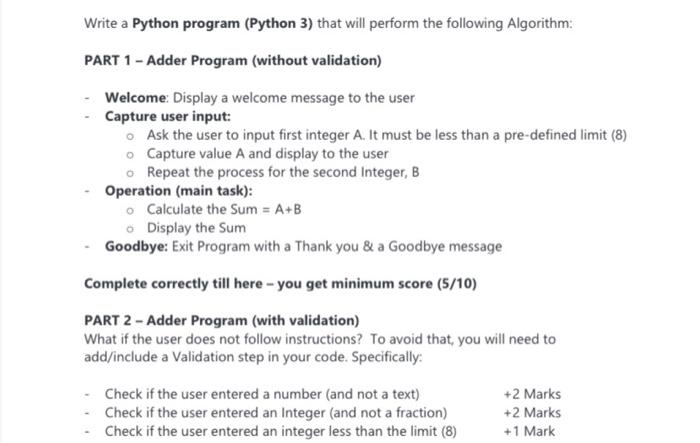 Solved Write a Python program (Python 3) that will perform | Chegg.com