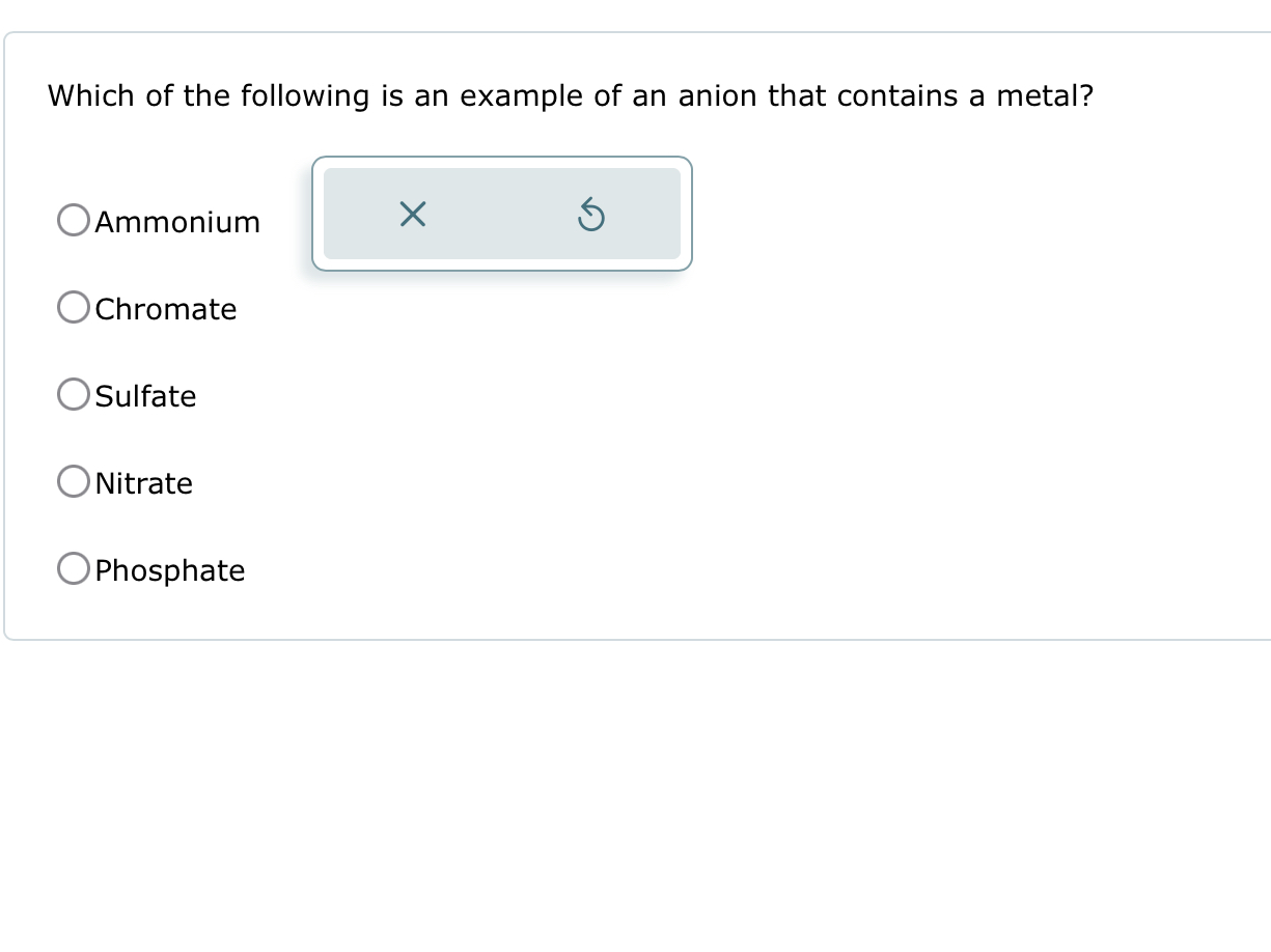 Solved Which of the following is an example of an anion that | Chegg.com