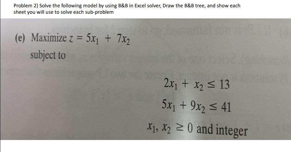 Solved Problem 2) Solve The Following Model By Using B&B In | Chegg.com