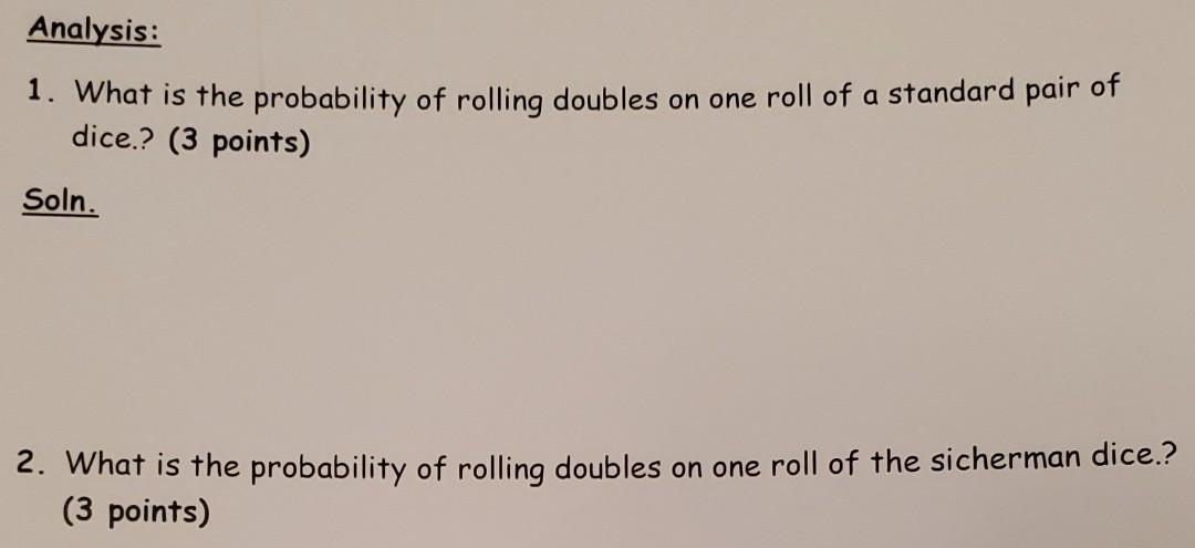 What is the probability of rolling doubles on a pair of dice