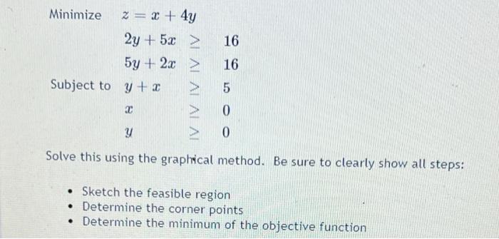 Solved Z X 4y 2y 5x 5y 2x Minimize 16 16 Subject