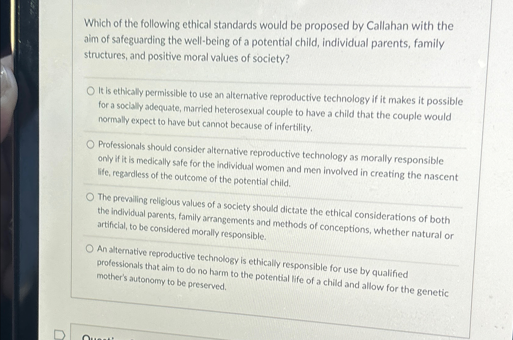 Solved Which of the following ethical standards would be | Chegg.com